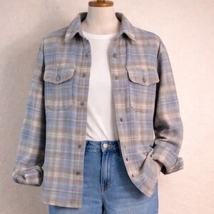 American Eagle Plaid Flannel Shirt Jacket Blue Purple Gray Size M